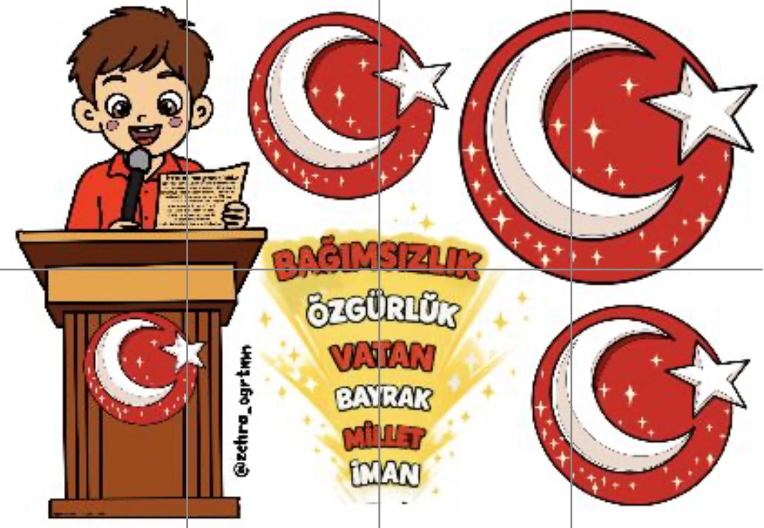 8 A4 Kürsüde Şiir Okuyan Çocuk ve Bayrak - Ücretsiz İndir