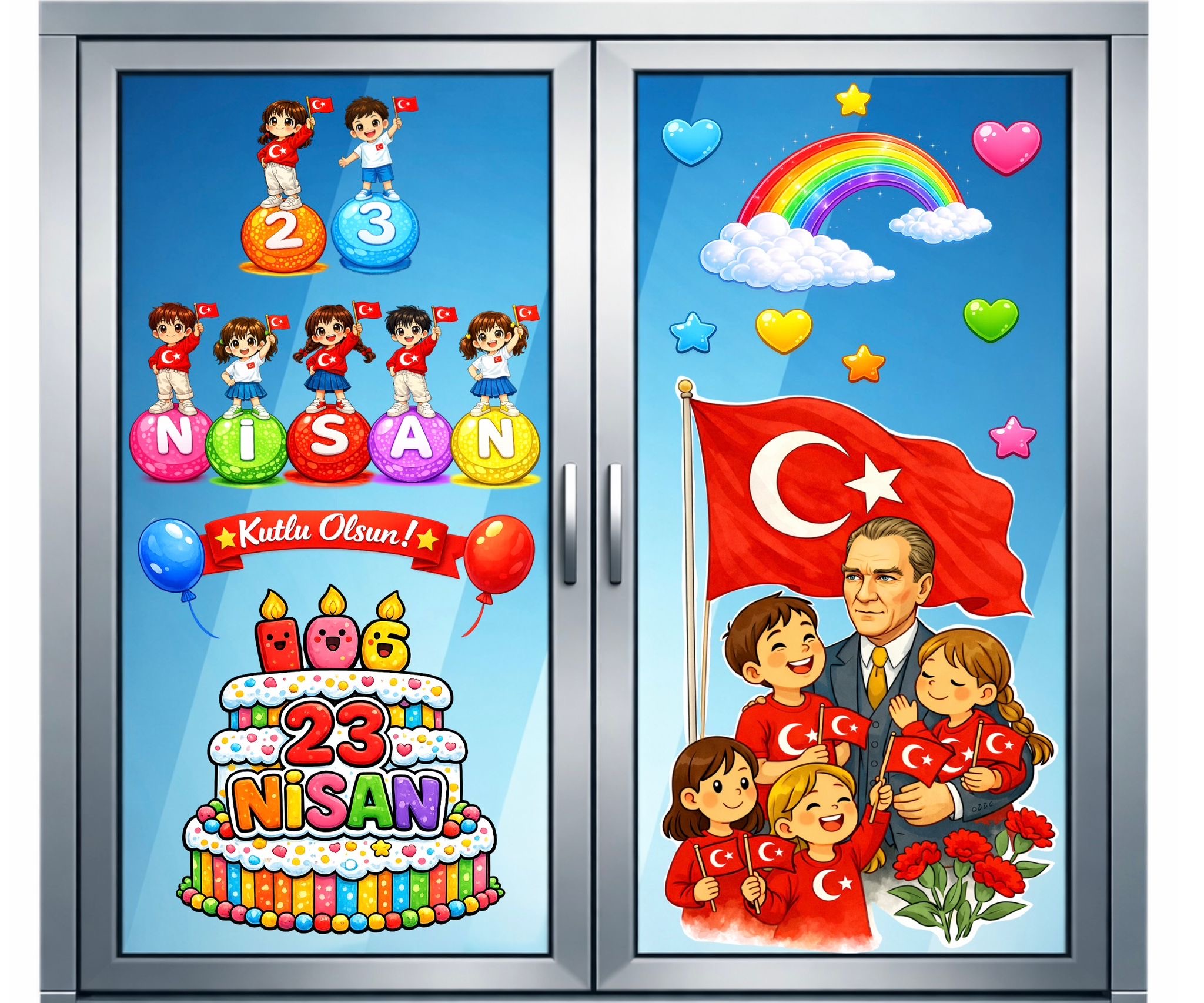 23 Nisan Cam Süsleri Renkli - Ücretsiz İndir