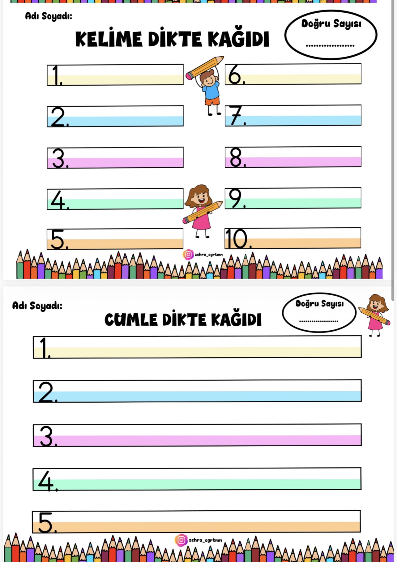 Kelime Dikte Kâğıdı - Ücretsiz İndir
