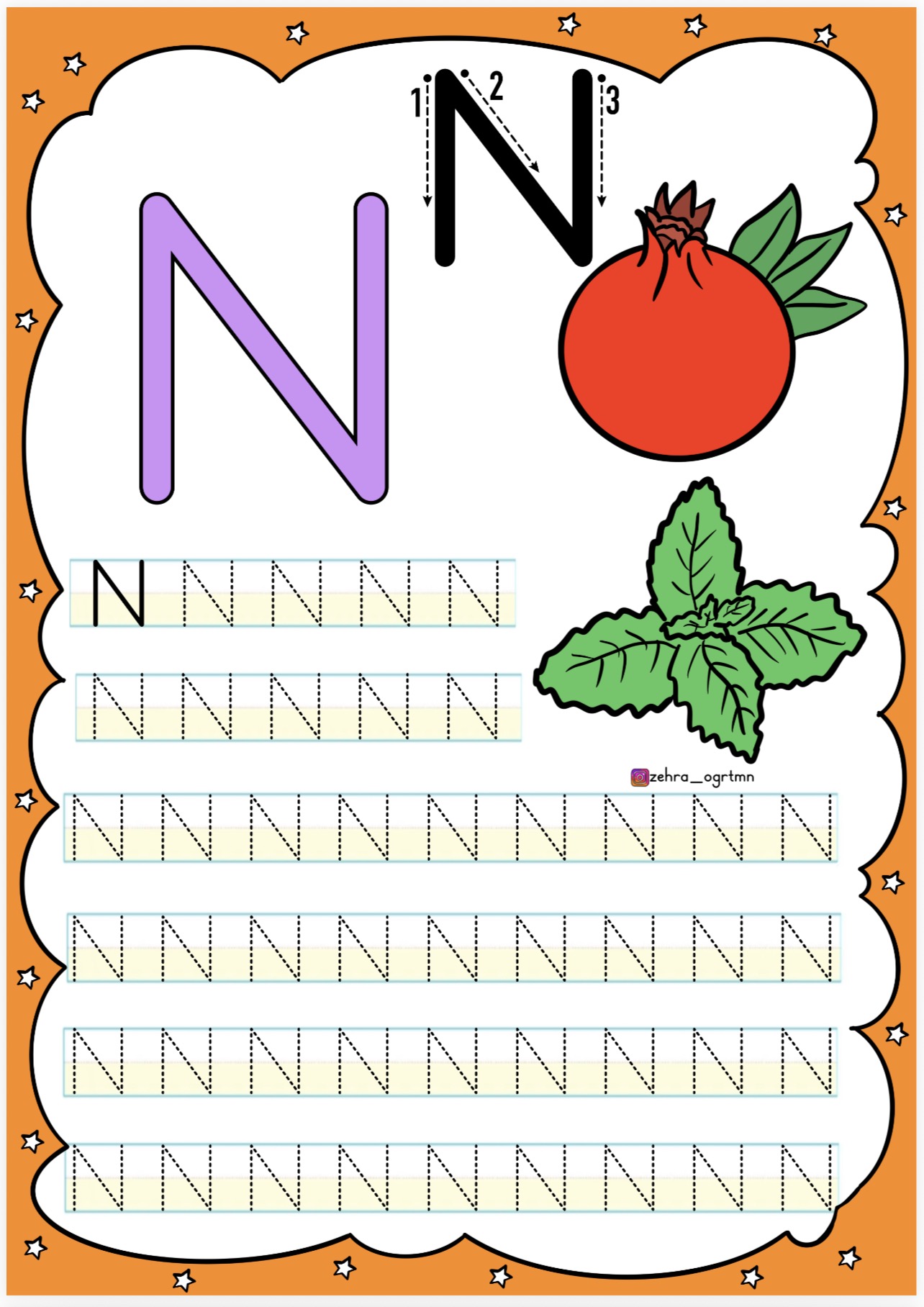 N Sesi Noktalı Yazma Etkinliği - Ücretsiz İndir