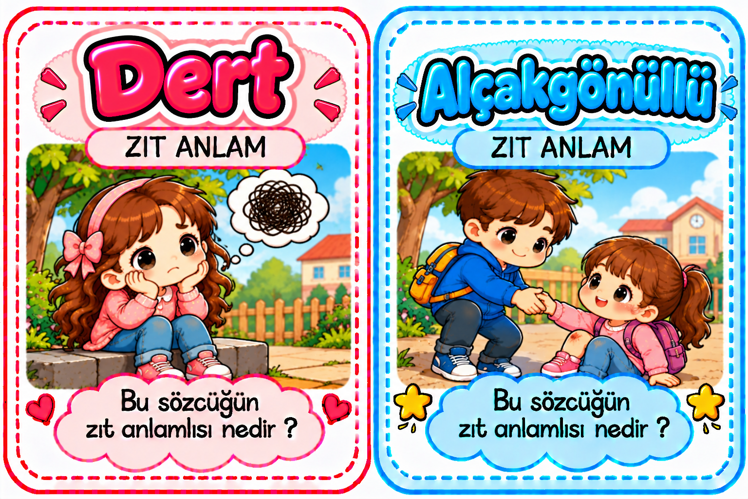 (Büyük Boy) Bilen Oturur Zıt Anlamlı Kelimeler Etkinliği